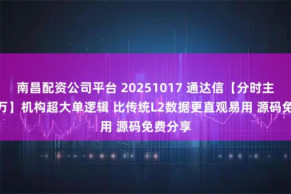 南昌配资公司平台 20251017 通达信【分时主图500万】机构超大单逻辑 比传统L2数据更直观易用 源码免费分享